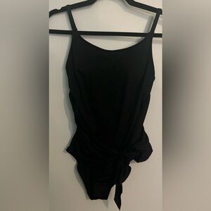 Kona Sol Womens Black Sarong Wrap Front Lattice Back Swim Suit Sz Small Beach